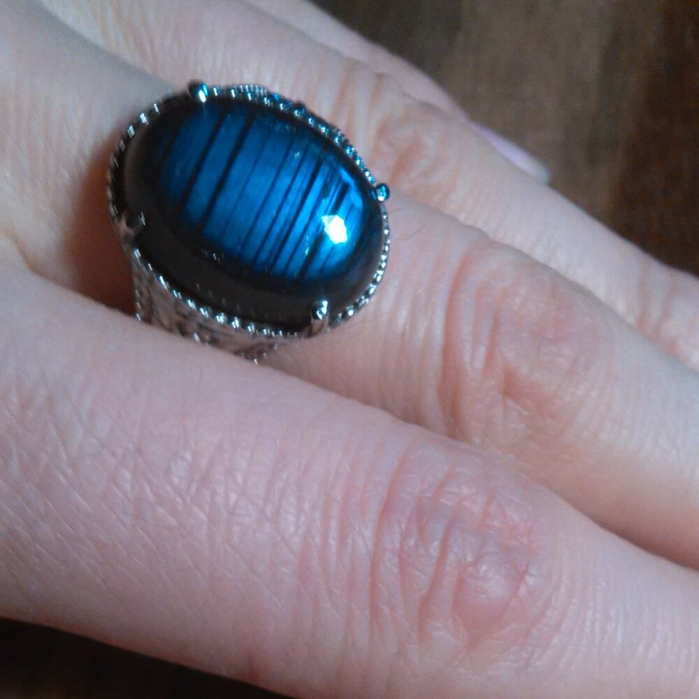 Malagasy Labradorite Solitaire Stainless Steel Ring (Size 9)